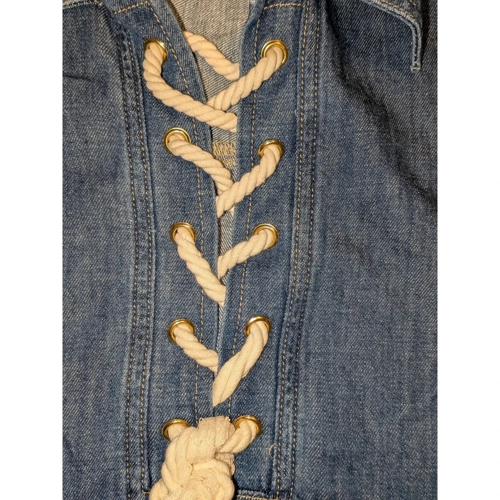 J. Crew Denim Chambray‎ Lace Up Shirt Dress Blue Size 2 Short Sleeve NWOT  $98